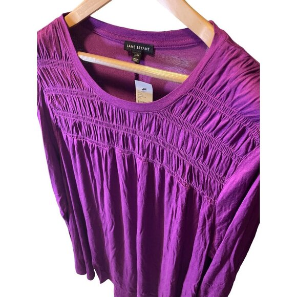 Lane Bryant NWT Purple Smocked Long Sleeve Boat Neck Pullover Top Sz 22 - Picture 4 of 8